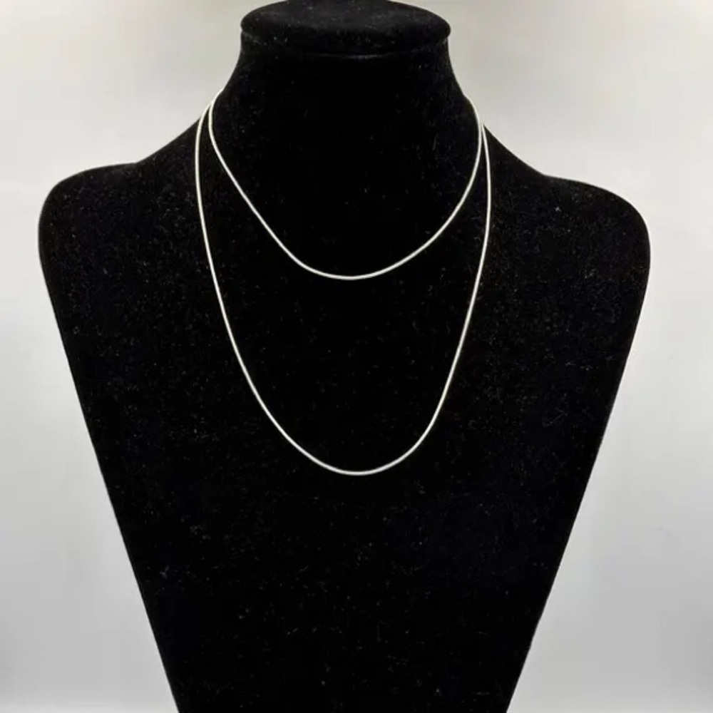 Tubular Smooth Double Rope Necklace Silver Tone Moveable Pendants